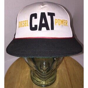Vintage CAT DIESEL POWER Caterpillar 80s Mesh Trucker Hat Cap Snapback SEAGULL